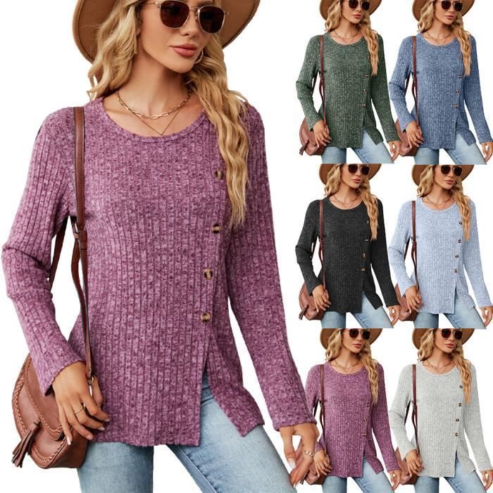 Pull Femme Manches Longues Casual Pullover Lâche Confortable Couleur Unie Pour Printemps Et Automne - Taille EU