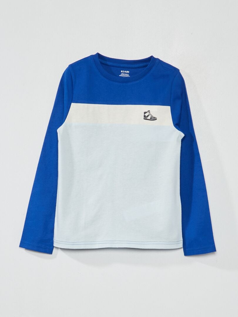 Camiseta de manga comprida com blocos de cores - AZUL