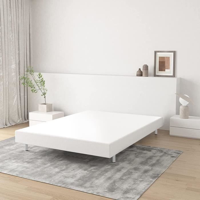 Base de cama tapizada 140x190cm - FRIXOVEL - Base de cama de láminas - 26 láminas - 5 patas - Blanca