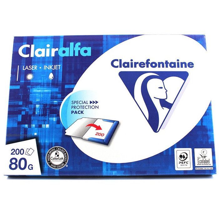 Papierpaket – A4 – Weiß – 80 g – Druckpapier – 200 Blatt – Clairefontaine Clairalfa