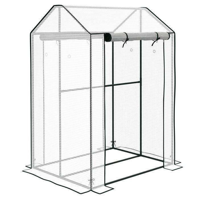 Garden greenhouse - Outsunny - Reinforced PE tarpaulin 135 g/m² - 2 zipped doors (interior/exterior) - steel frame - 100x80x150cm - white
