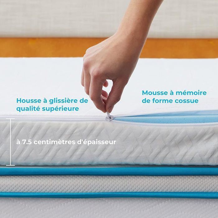 Surmatelas 140 x 200 cm Memoire de Forme | 7cm Epaisseur| Avec gel rafraîchissant et housse lavable à 7,5 cm 14 CAPTEUR D'IMAGE CCD
