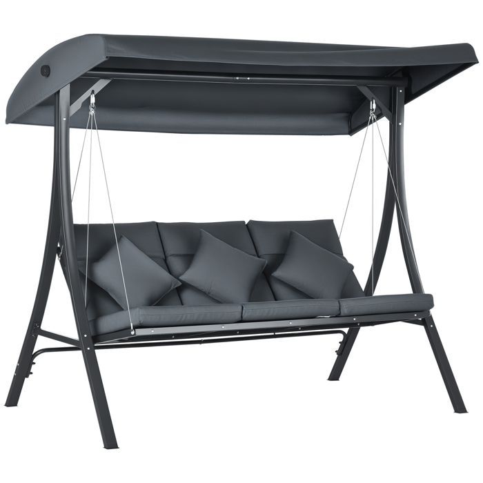Balancelle de jardin Outsunny Acier 202x115x168cm Gris foncé