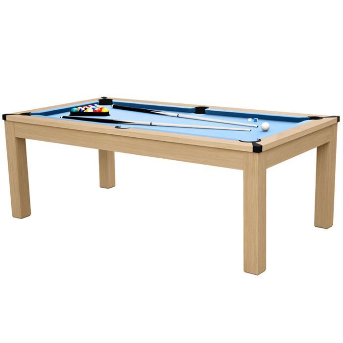 Table de billard convertible bois clair tapis bleu clair - Eddie - Rendez-Vous Déco