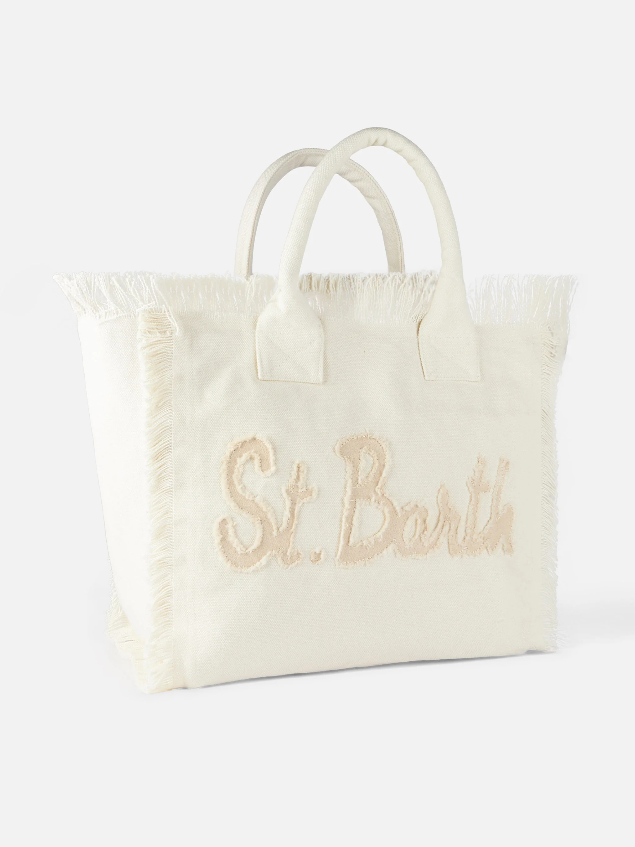 Beige katoenen toilettas met Saint Barth-logopatch en ritsvak | MC2 Saint Barth