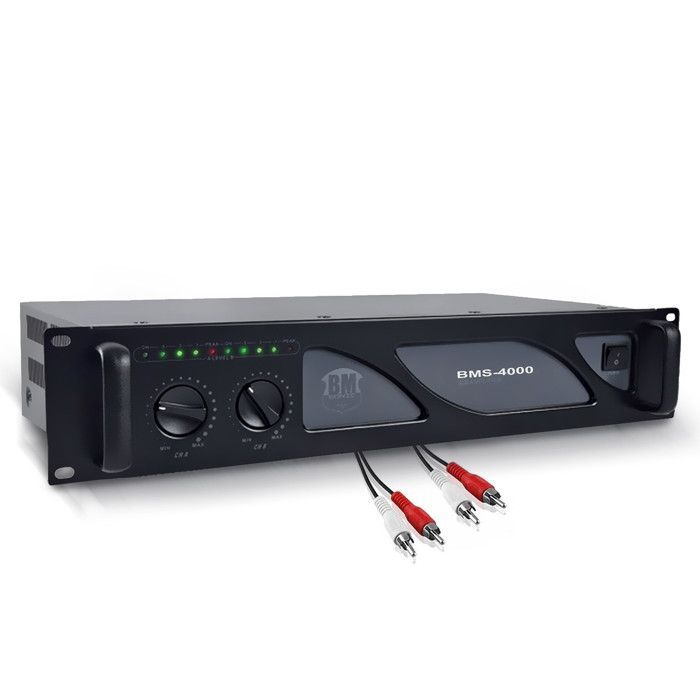 PRO DJ Power Amplifier - BMSonic BMS-4000 - 4000W - MOSFET Technology with Continuous Cooling, RCA/RCA Cable