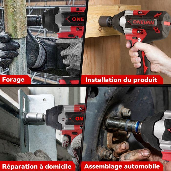 Llave de impacto inalámbrica - ONEVAN - ONEVAN - 1000 N·m - 2 baterías de 3 Ah - 44 accesorios