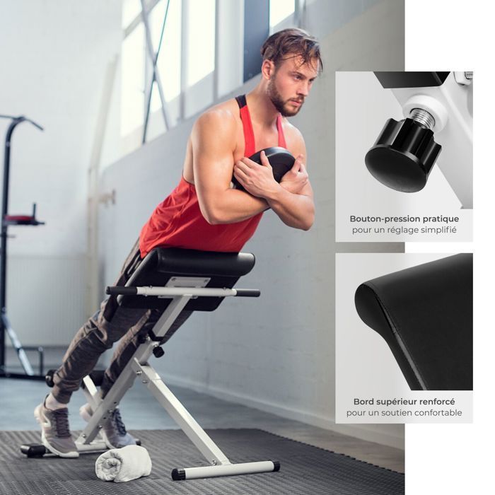 Banco de pesas - TECTAKE - Máquina de ejercicios para espalda y abdominales COLEMAN - Negro/Blanco