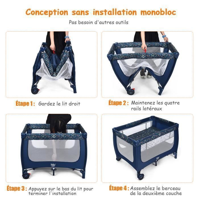 COSTWAY 3-in-1 Babybett, geeignet von Geburt an bis 3 Jahre, mit Matratze und Tragetasche – leicht zusammenklappbar – 2 Rollen – 15 kg – 125 x 65 x 76 cm – Blau