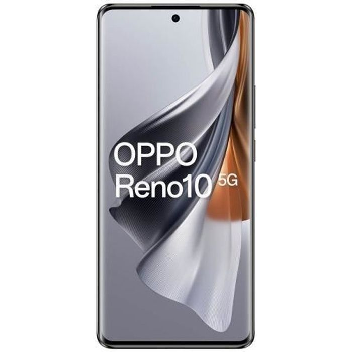 Smartphone OPPO Reno10 5G de couleur gris argenté avec écran 6,7