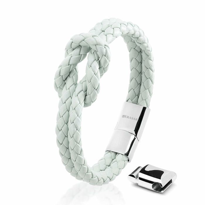 Bracelet en Cuir pour Femmes, SERASAR, B023-20, Bleu,  Bijoux bracelet élégants et tendance avec fermoir en acier et magnétique.