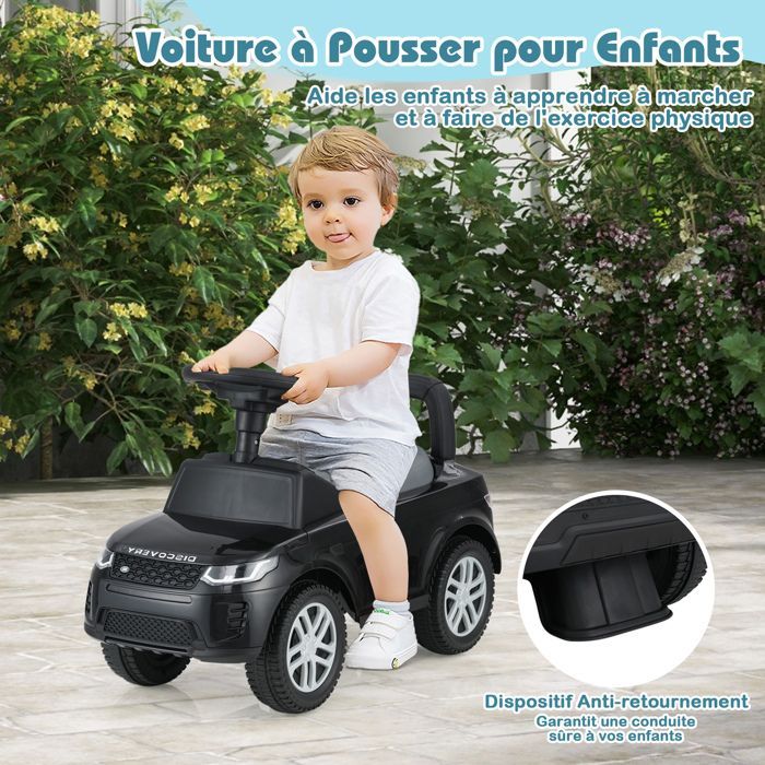 COSTWAY Land Rover Kinderfahrzeug mit Lenkrad, Hupe, Motorengeräusch und Staufach unter dem Sitz, für Kinder von 12–36 Monaten, 25 kg, Schwarz