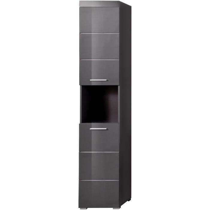 Mobiletto da bagno - 2 ante e 1 nicchia - Grigio - L37 x P31 x H190 cm - AMANDA