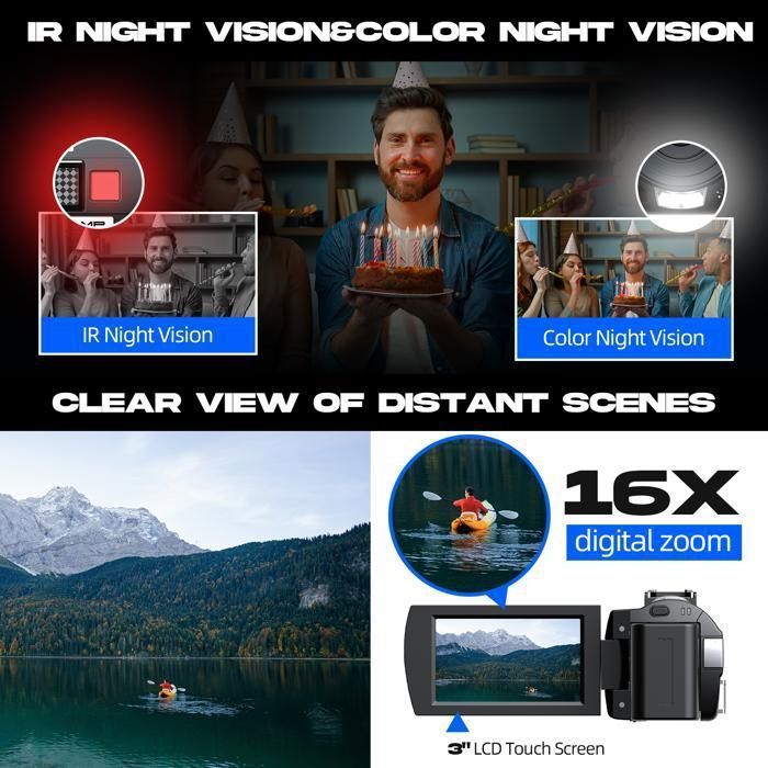 Videocámara JEEMAK 5K, cámara de video digital de 56 MP, videocámara para vlogging, pantalla táctil de 3