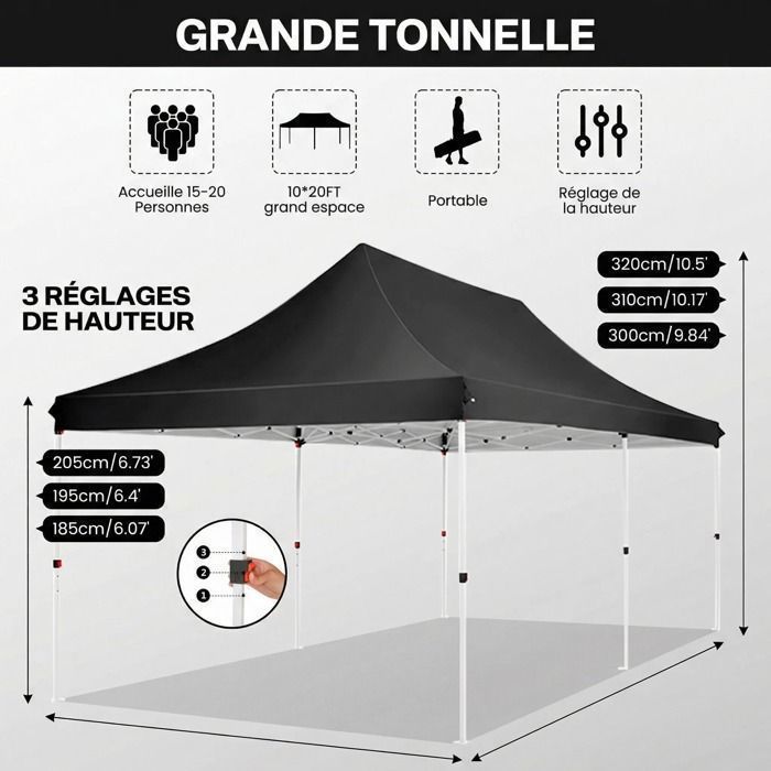 3x6 Folding Gazebo, Outdoor Waterproof Garden Gazebo, Reception Tent with 6 Side Panels, UV 50+ Tent, Black