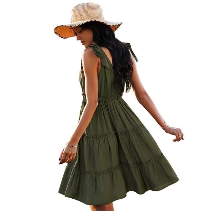 MOBIGARLAN Vestido liso plisado con tirantes para vacaciones, verde, para mujer