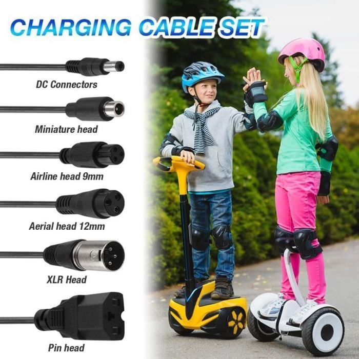 Cargador para patinete eléctrico de 42 V y 2 A, cargador de batería para hoverboard de 36 V, cargador para patinete eléctrico con 6 conectores.