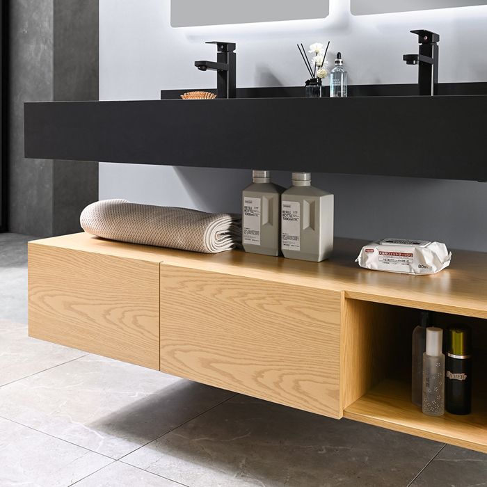 Meuble de salle de bain double vasque 150cm bois et noir avec miroir LED à luminosité variable LB-8470-150 LuxuryBain-
