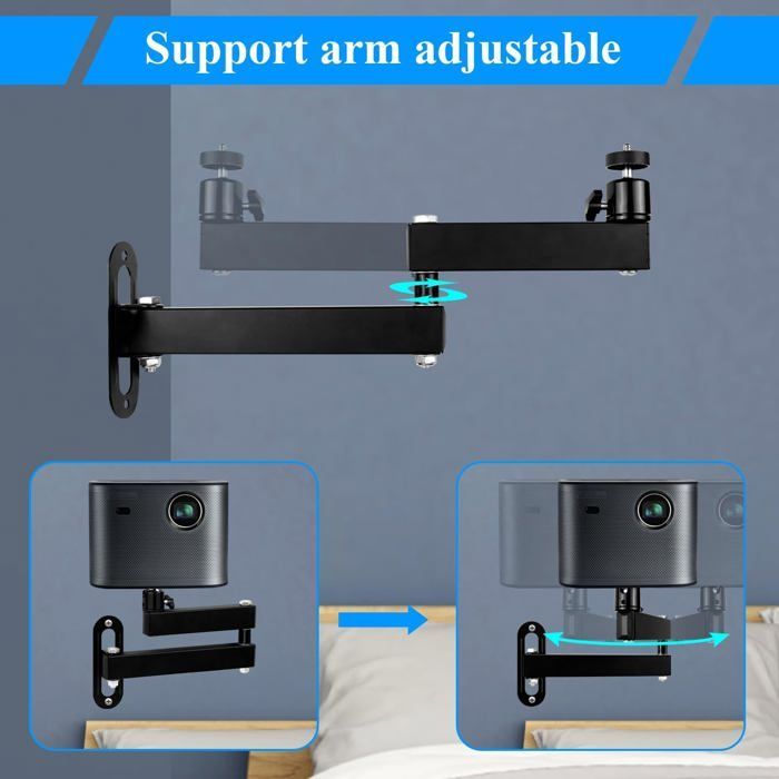 Soporte de pared para proyector - ZOKKO - Brazo articulado de 35 cm - Inclinación ajustable a 90° - Montaje invisible en la pared