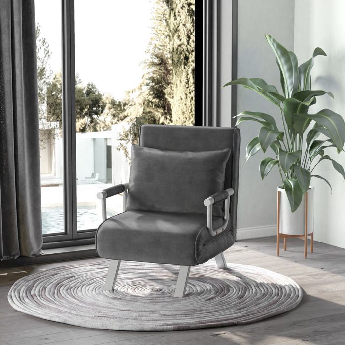 Sofá cama con colchón - HOMCOM - Silla auxiliar plegable, convertible con respaldo y cojín ajustables - Metal y ante - Gris