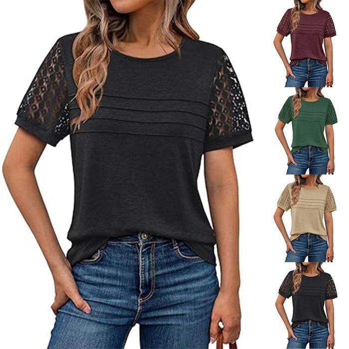 T-Shirt Femme Col Rond Manches courtes Elegant Confortable,Vert