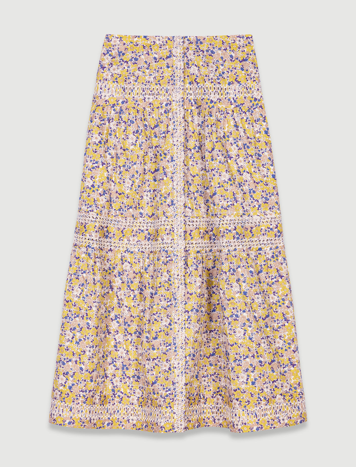 Fusta lunga florala si brodata-Imprimé Fleurs Brodées Beige