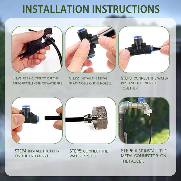 Kit de sistema de nebulización para patio, sistema de nebulización exterior de 10 m, nebulización de patio de 360°, sistema de enfriamiento por nebulización
