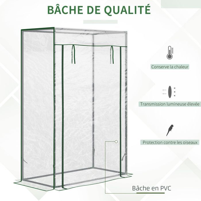 Invernadero para balcón Outsunny - Cubierta de PVC reforzado, estructura de acero, puerta con cremallera, para hortalizas y flores - 100x50x150cm - Blanco