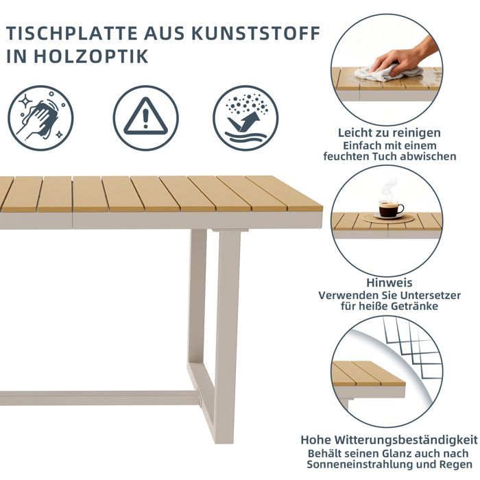 Set da giardino a 6 posti con tavolo e sedie, liberamente combinabili, con cuscini, resistente alle intemperie, 1 tavolo e 6 sedie, beige