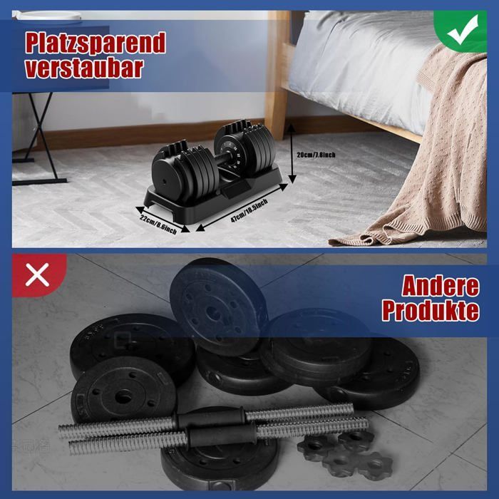 DH FitLife säädettävät käsipainot 4-25 kg, tilaa säästävä käsipainosetti, vaihtelevat painot, 10 kpl 1:ssä, 2 kpl pakkaus