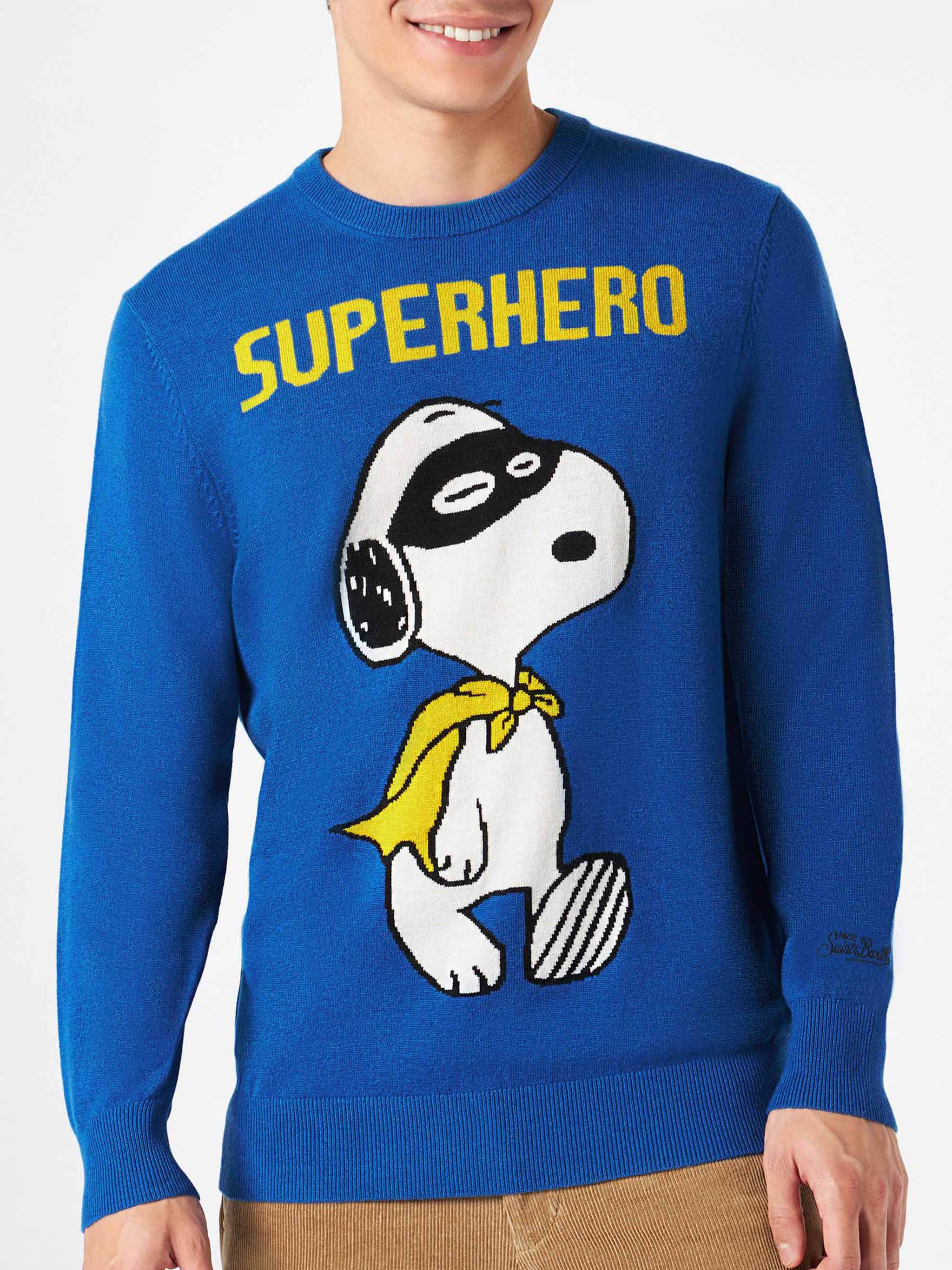 Maglione da uomo blu stampa Snoopy Superhero | SNOOPY - EDIZIONE SPECI
