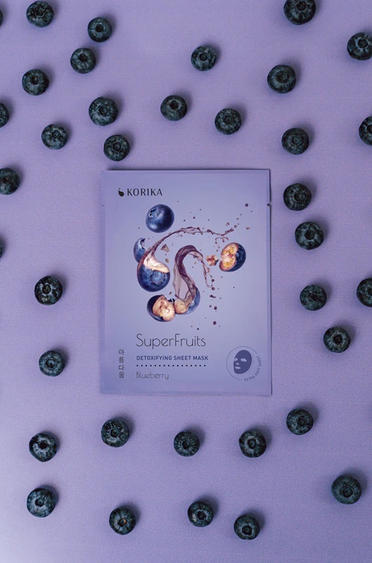 KORIKA SuperFruits mėlynių – 5 detoksikuojančių veido kaukių rinkinys – veido kaukių rinkinys su nuolaida ir detoksikuojamuoju mėlynių poveikiu