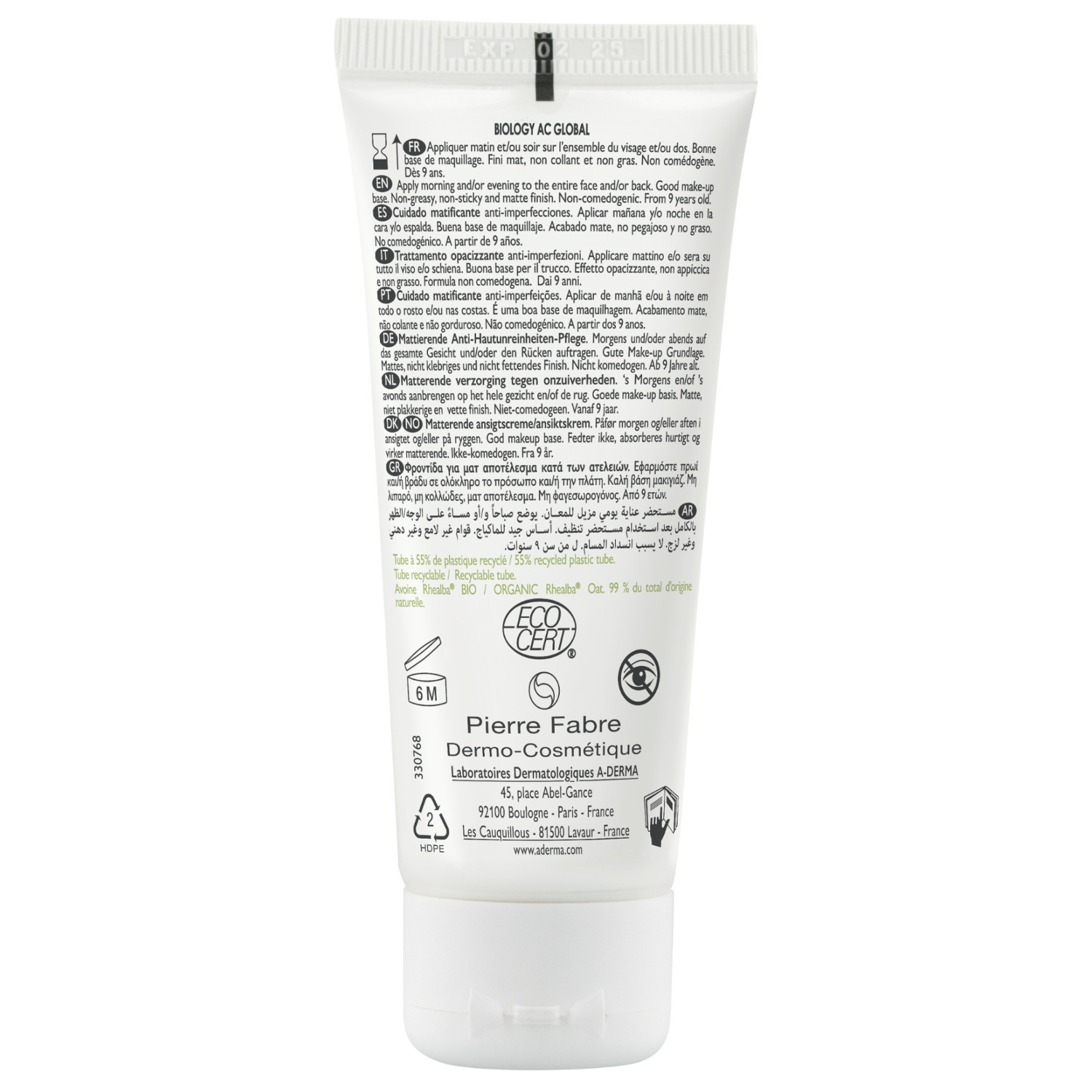 A-DERMA Anti-Blemish Care Biology AC Global Mattifying Care - 40 ml
