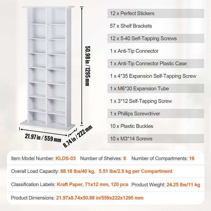 Meuble de Rangement Multimédia - DUOKU - KLDS-03 - 8 Niveaux - 16 Compartiments - Blanc
