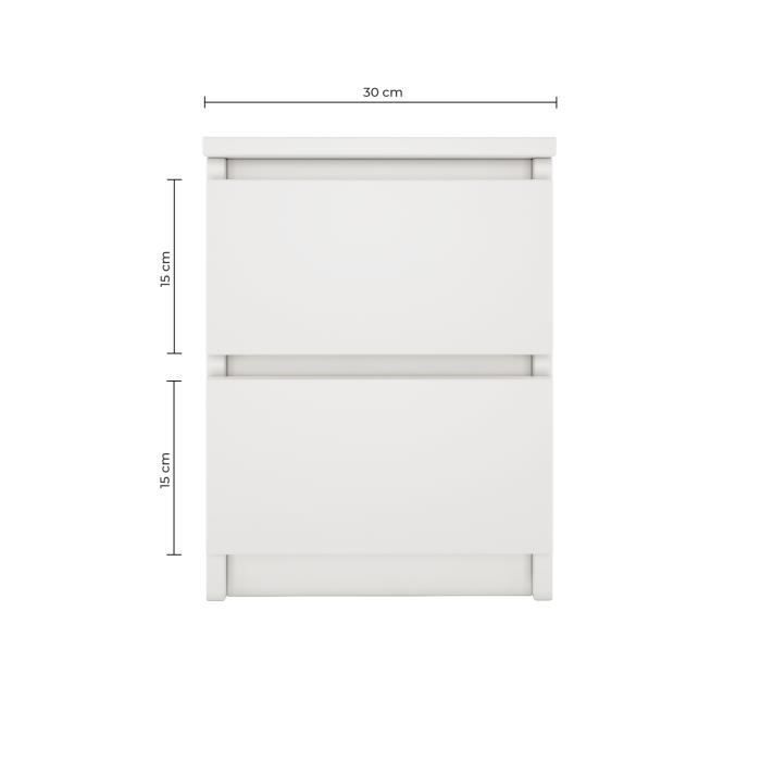 ASTER T2 - Mesita de noche contemporánea de 40x30x30 cm - Mesita de noche/auxiliar con 2 cajones de estilo escandinavo - Mueble de almacenamiento