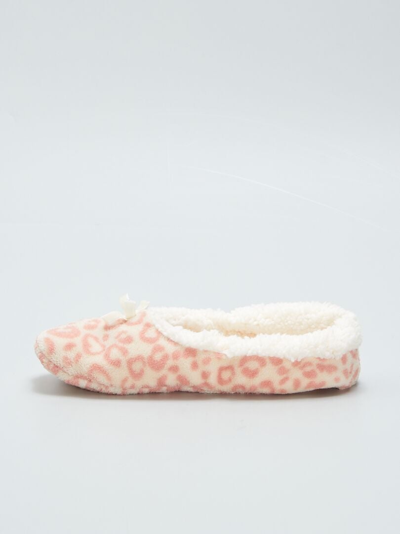 Pantufas de lã com estampa de leopardo - ROSA
