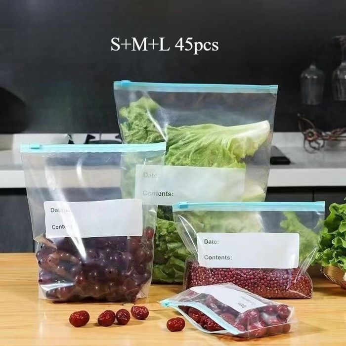 Sacs de conservation alimentaires réutilisables, épais, fermeture éclair, congélation et micro-ondes, rangement