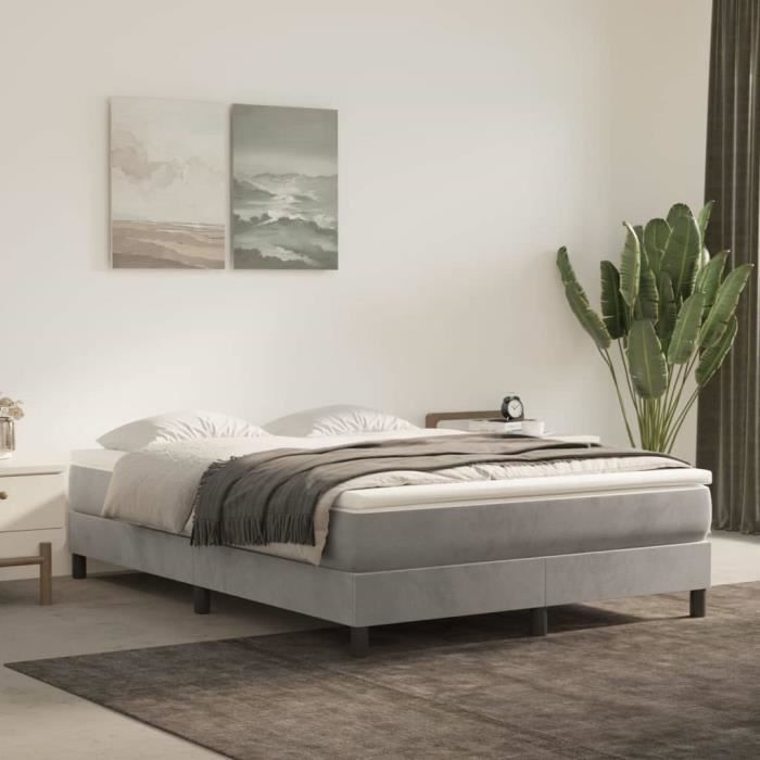 3120766 vidaXL Base de cama de muelles gris claro 140x190 cm Terciopelo