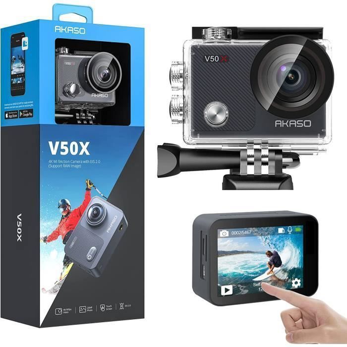 Câmera esportiva AKASO V50X à prova d'água, 4K, 20 megapixels com cartão de memória de 32 GB - Preta