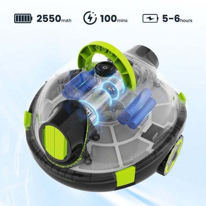 EVERCROSS BOT Y10 Poolrobot, Sladdlös Poolrobot för Golvrengöring, 100 Min & 120m² (Vit)
