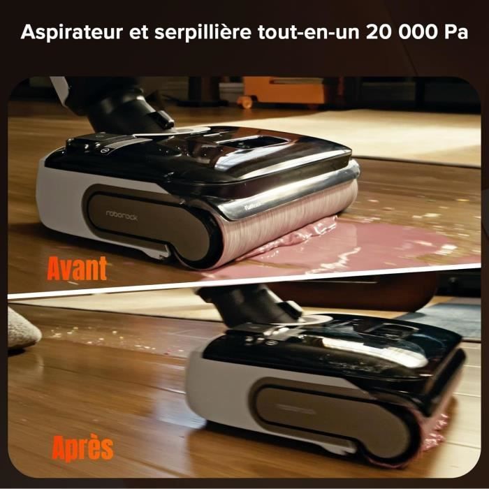 ROBOROCK F25 RT - Aspirateur Balai Laveur - 20000 Pa - Lavage à Chaud à 90 °C - Nettoyage Deux Bords - Auto-Nettoyage