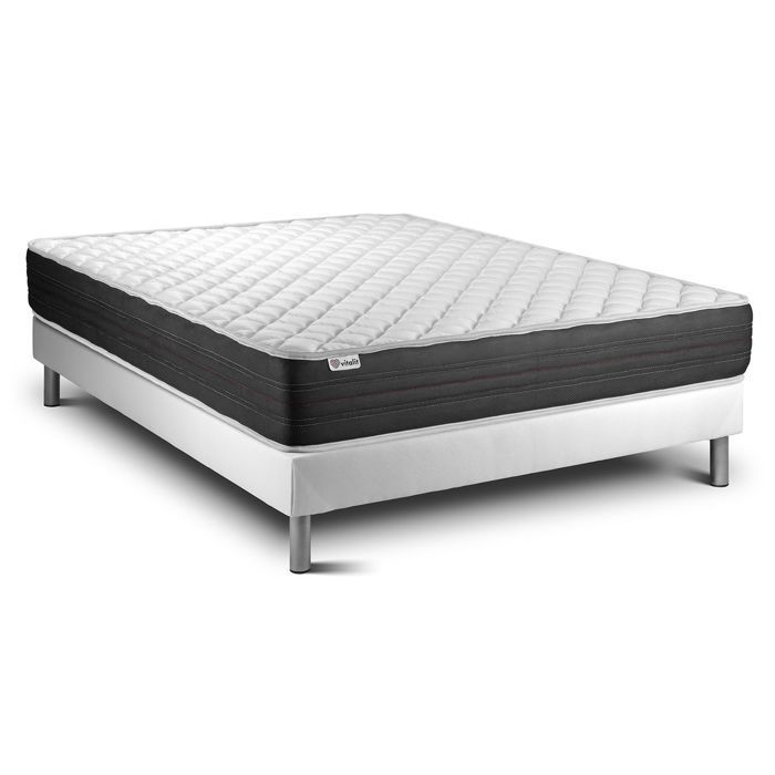 Ensemble Matelas Sommier 180x200 cm - Sommier Blanc (en kit) - Vitalmemo One Blanc