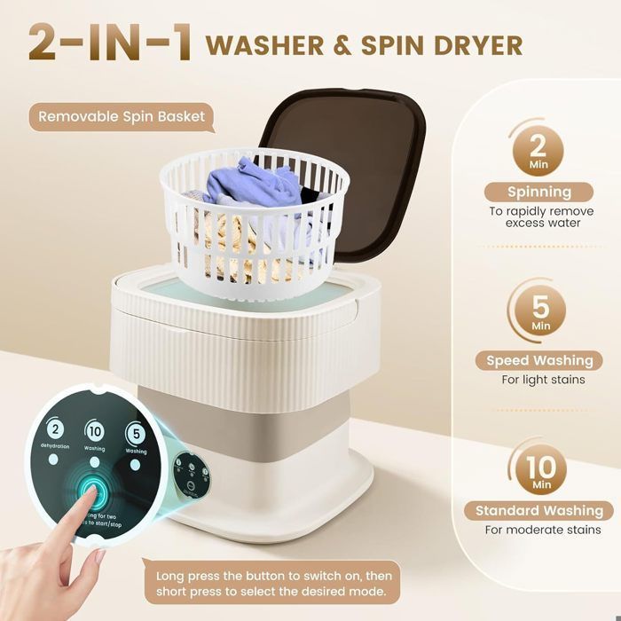 Mini lavatrice da 12 litri, 2 in 1, ideale per il campeggio, pieghevole, con centrifuga, per un lavaggio profondo di biancheria intima e vestiti per bambini.