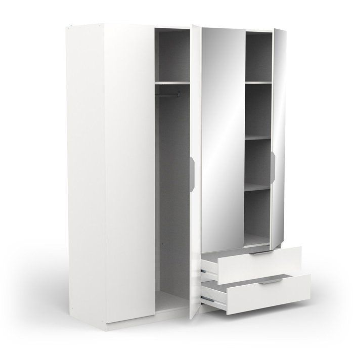 Armoire Spectre 157x51,4x203cm en panneaux de particules mélaminés blanc mat avec poignées en aluminium. Avec deux portes en