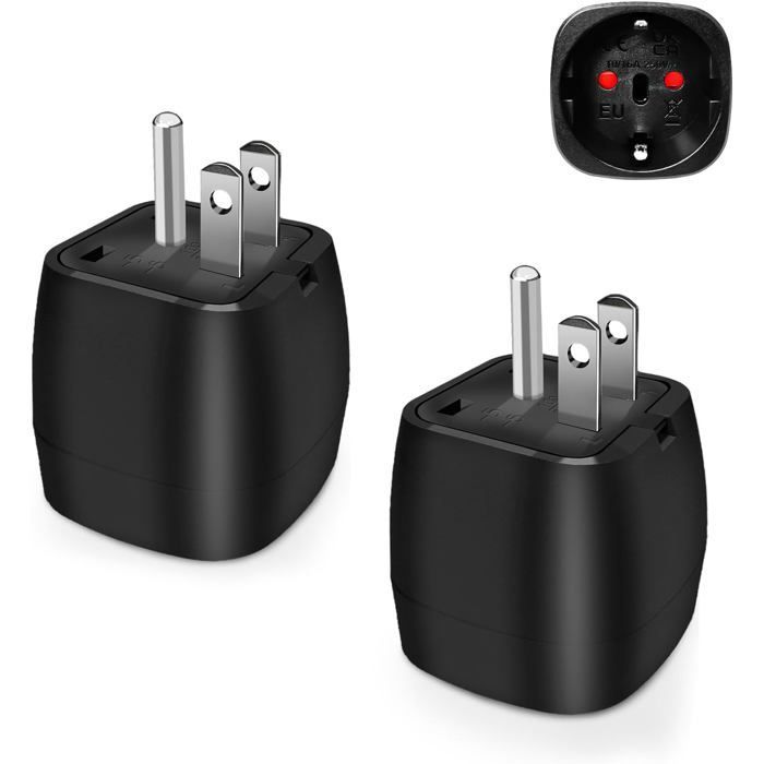 Adaptador de enchufe estadounidense de 2 piezas, accesorios de viaje, de 2 pines franceses a 3 pines estadounidenses (Canadá, México, Tailandia), tipo B (blanco).