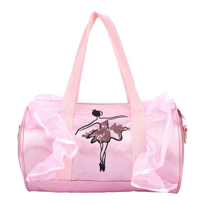 Girls' ballet handbag, children's ballerina bag, sequined shoulder bag for dance (long pink gauze)
