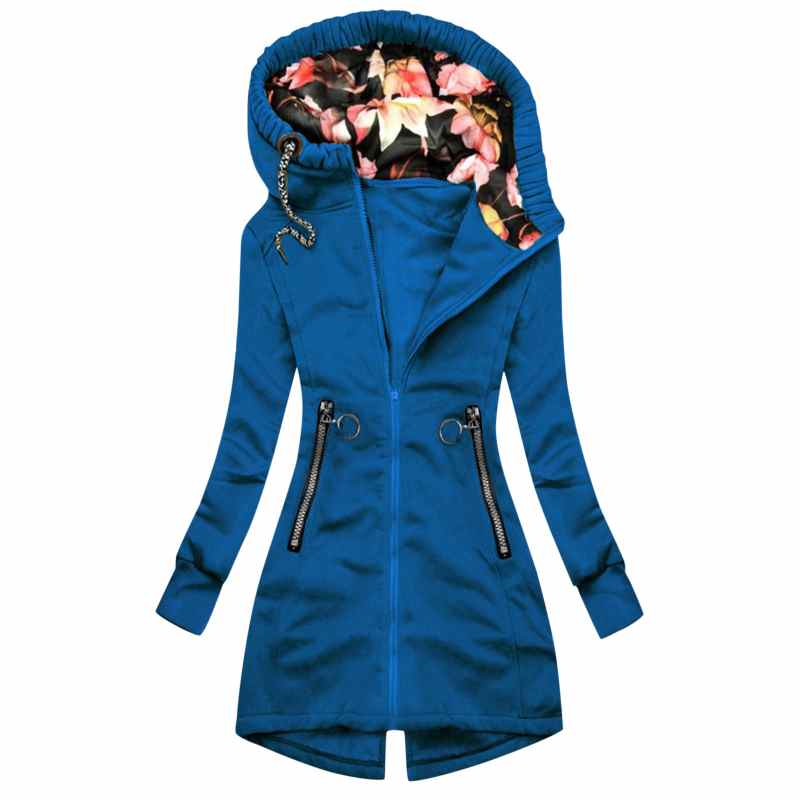 Veste grande taille pour femme, imprimé floral, à capuche, poche zippée, manches longues, style sport, automne-hiver.