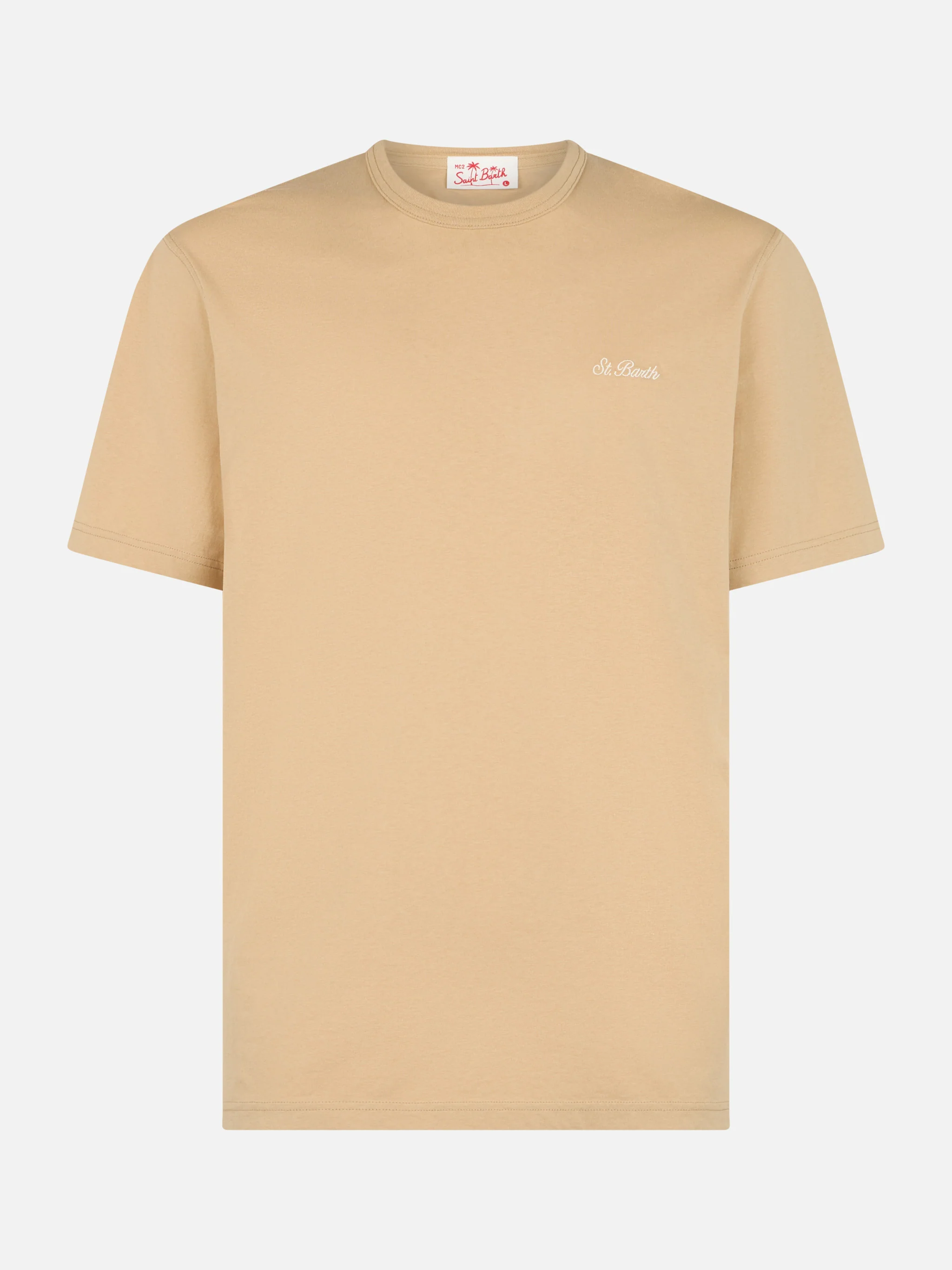 Camiseta de hombre Dover color beige de punto de algodón con bordado de St. Barth