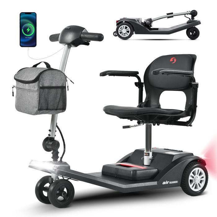 Scooter eléctrico de 4 ruedas AIR CLASSIC, 250 W, asiento giratorio de 360°, autonomía de 20 km, batería de litio de 12 Ah, movilidad para personas con movilidad reducida y personas mayores - Negro