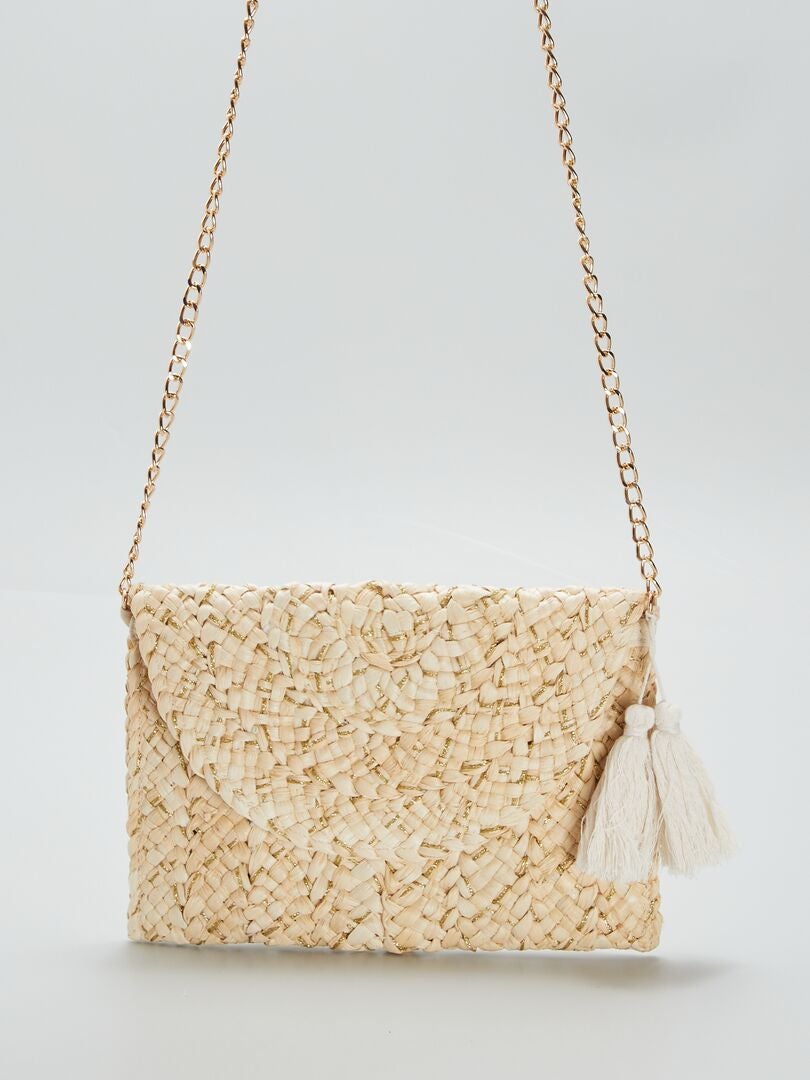 Strooien clutch + glanzende draden - BEIGE